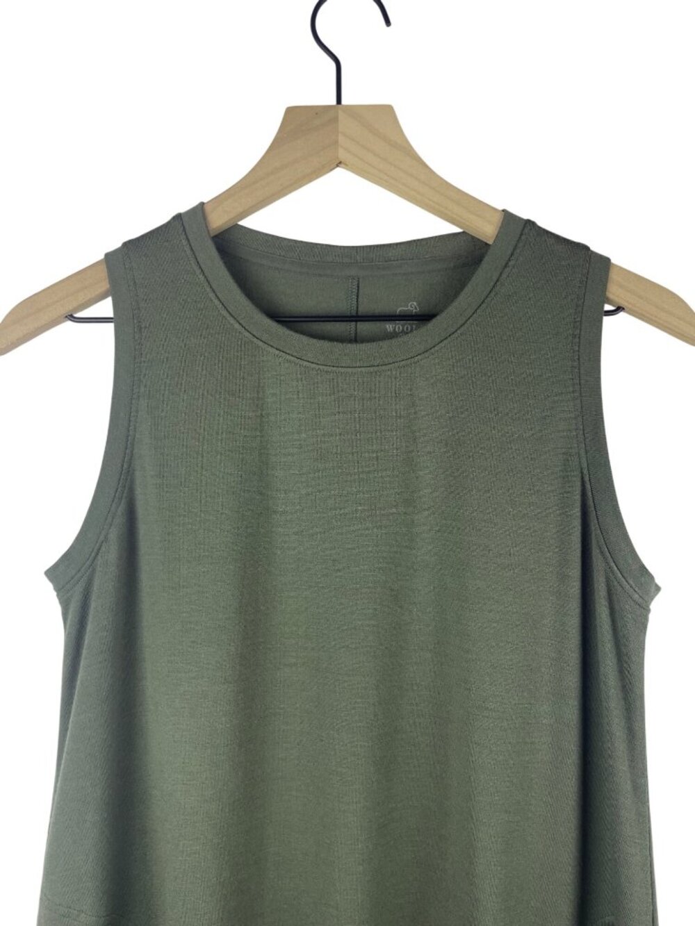 Woolx Clara Olive Green Sleeveless Merino Wool Blend Dress Size M - Picture 3 of 9